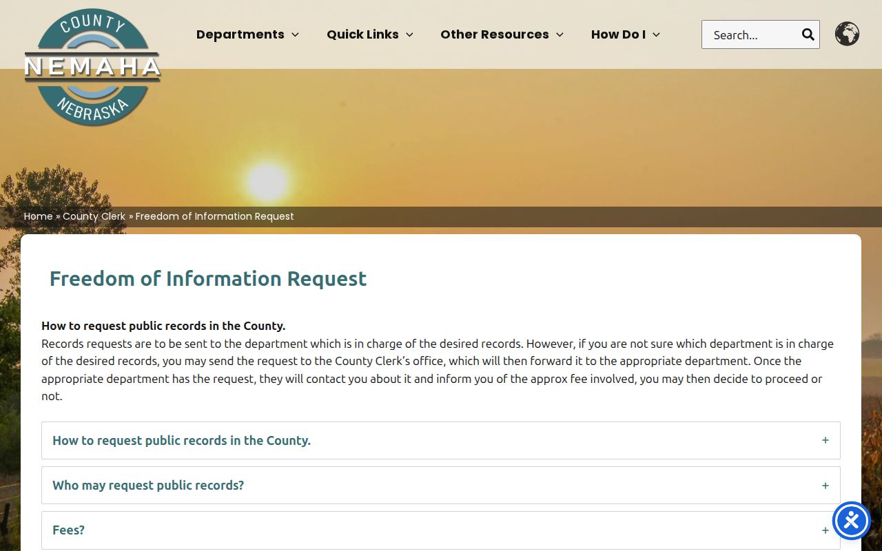 Nemaha County booking record request information