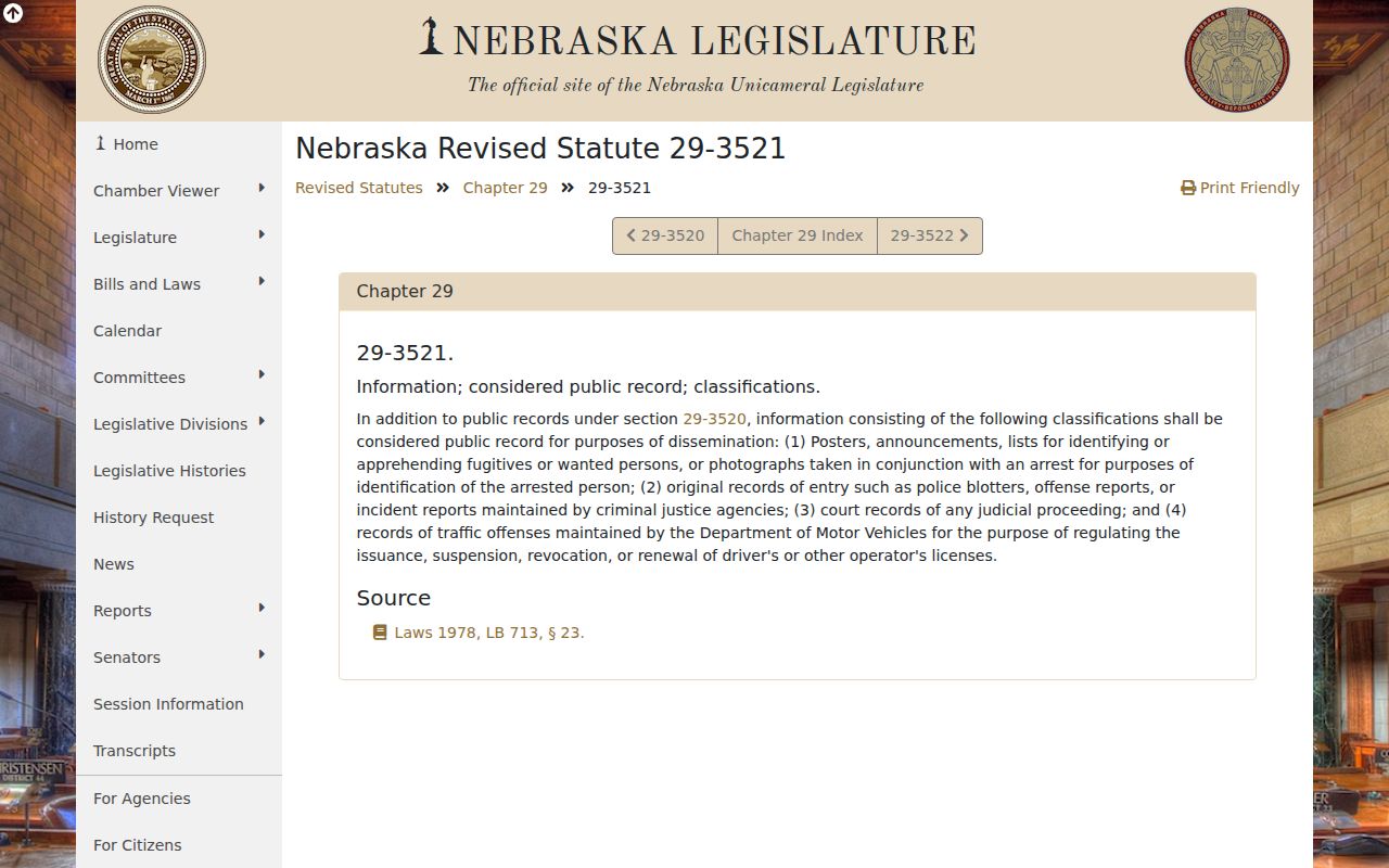 Nebraska arrest photograph public-record statute for Nemaha County requests